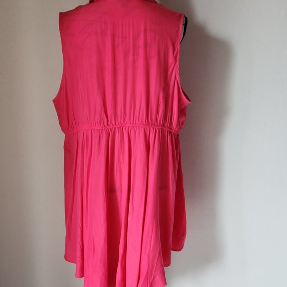 Torrid Babydoll Poplin Button-Front Hi-Low Shirt Sleeveless Pink - Picture 6 of 12